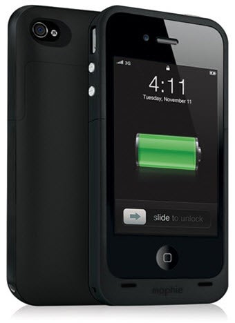 iPhone 4 with Mophie Juice Pack Plus case.