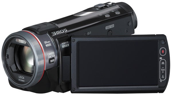Panasonic HDC-TM900 camcorder with flip-out screen.