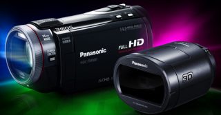 Panasonic HDC-TM900 camcorder with optional 3D lens attachment.