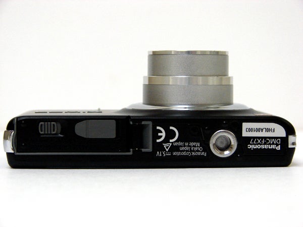 Panasonic Lumix DMC-FX77 compact camera side view.