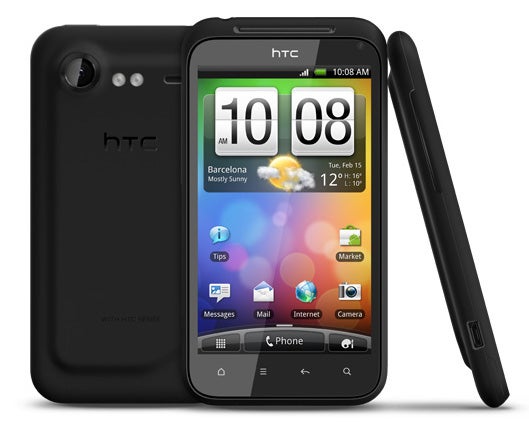 HTC Incredible S smartphone with display screen and rear case.