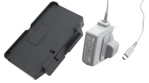 Nintendo 3DS charging cradle and power adapter.
