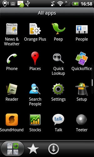 HTC Desire S showing all apps on screen.
