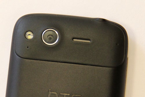 Close-up of HTC Desire S camera and speaker grille.