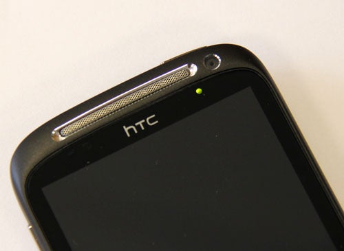 Close-up of HTC Desire S smartphone front camera and speaker.