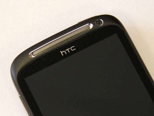 Close-up of HTC Desire S smartphone's upper front panel.