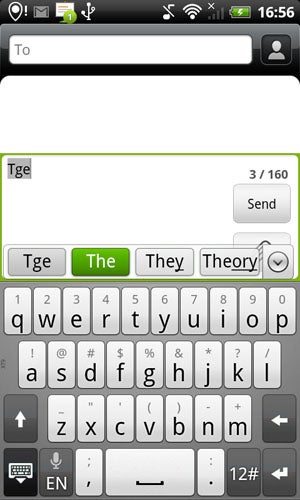 HTC Desire S smartphone text messaging interface.