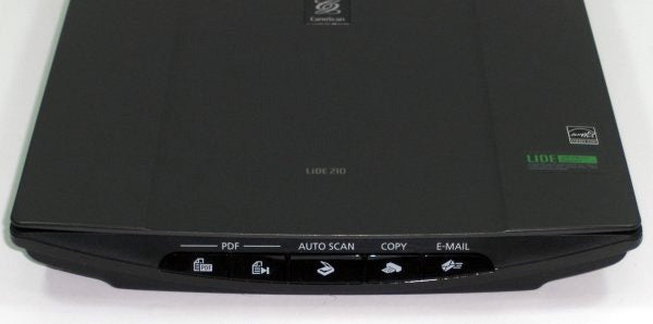 Canon CanoScan LiDE 210 flatbed scanner with function buttons.