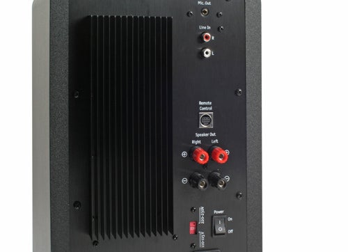 Close-up of Teufel Concept D 500 THX speaker's back panel.