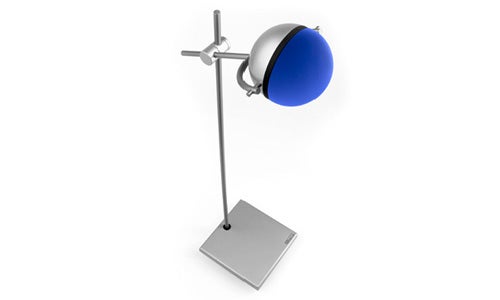 Tutondo OhL 5.1 speaker on a metallic stand with blue cover.