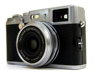 Fujifilm Finepix X100 camera on a white background.