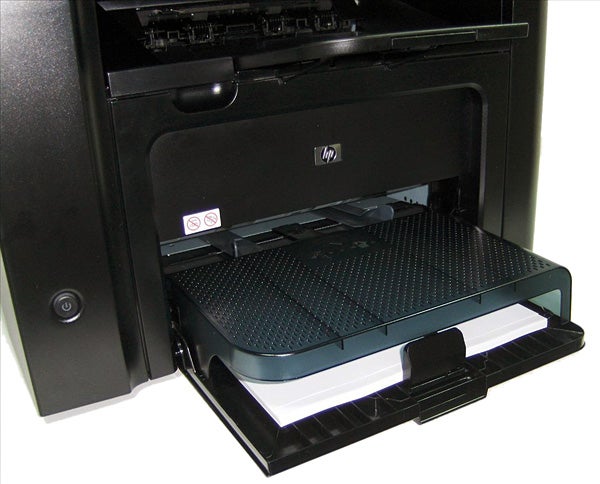 HP LaserJet Pro M1536dnf multifunction printer open tray.