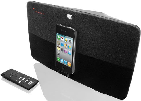 Altec Lansing Octiv 650 speaker dock with iPhone and remote.