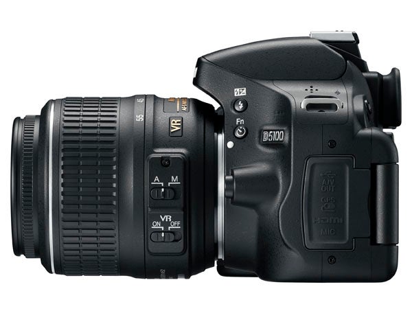 Nikon D5100 DSLR camera with lens attached.