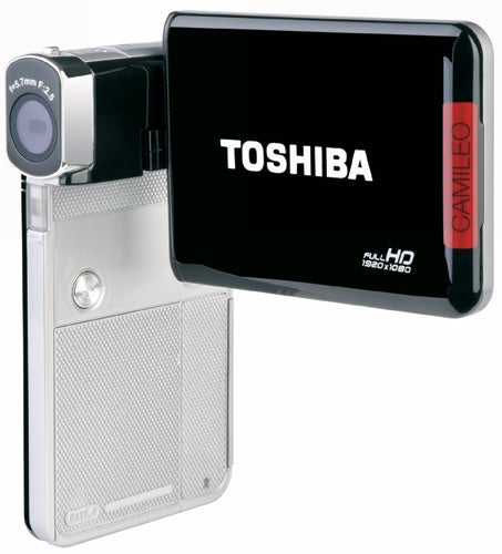 Toshiba Camileo S30 Full HD camcorder on white background.