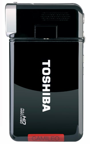 Toshiba Camileo S30 camcorder displayed upright.