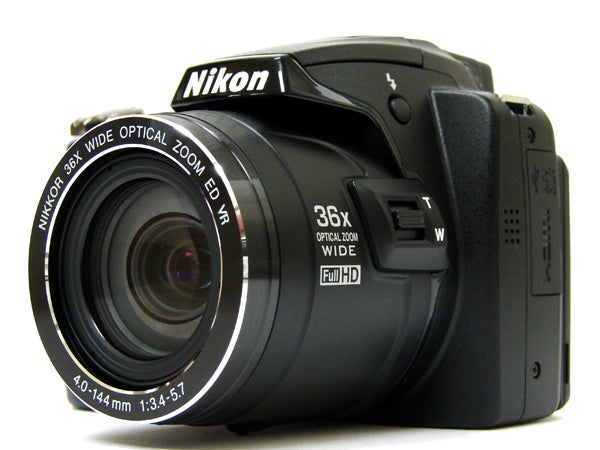 Nikon Coolpix P500 camera with 36x optical zoom lens.