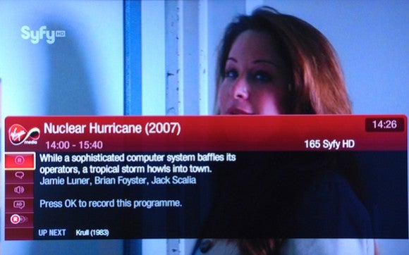 Virgin Media TiVo interface displaying Syfy channel and movie information.
