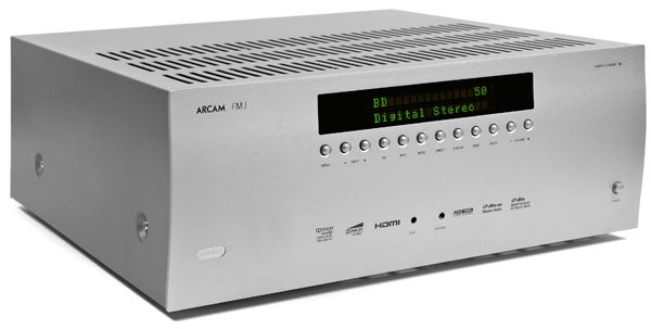 Arcam AVR400 receiver front view on white background.