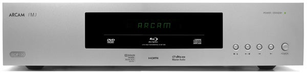 Arcam BDP100 Blu-ray player front view with display and controls.
