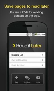 Screenshot of Read It Later Pro app interface on Android device.