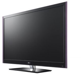 LG 42LW550T flat-screen TV on stand, black with a hint of purple