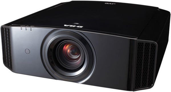 JVC DLA-X9 projector with lens and branding visible.