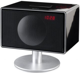GenevaSound Model S speaker with digital clock display.