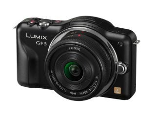 Panasonic Lumix GF3 camera isolated on white background.