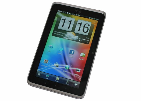 HTC Flyer tablet with home screen display.