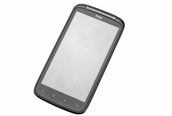 HTC Sensation smartphone with blank screen on white background.