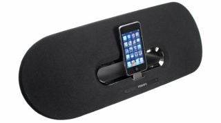 Philips Fidelio DS9 docking speaker with iPhone inserted