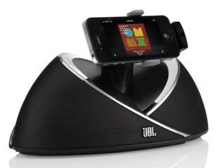 JBL OnBeat speaker dock with an inserted smartphone.