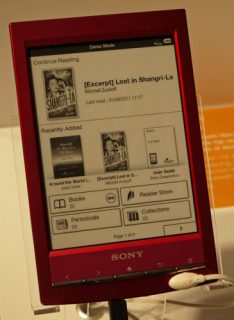 Sony Reader Wi-Fi on display with book selection screen.