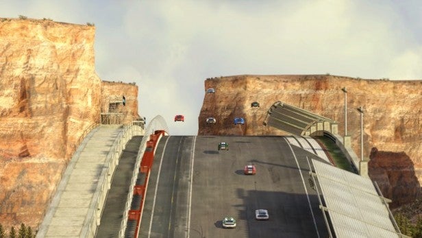 Screenshot of cars racing in Trackmania 2: Canyon game.