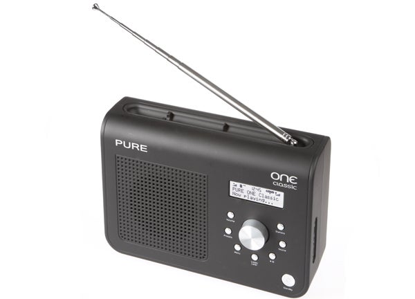 Pure One Classic Series II digital radio with antenna extended.