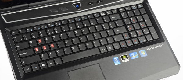 Close-up of Medion Erazer X6813 laptop keyboard and touchpad.