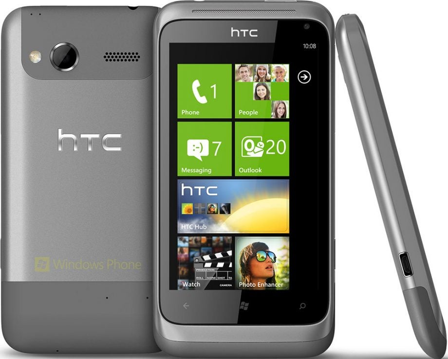 HTC Radar C110E smartphone with Windows Phone interface.