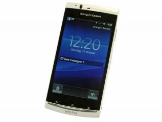 Sony Ericsson Xperia Arc S smartphone on display.
