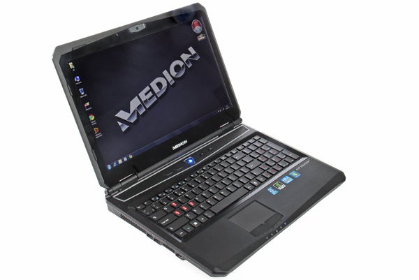 Medion Erazer X6813 gaming laptop open on table.