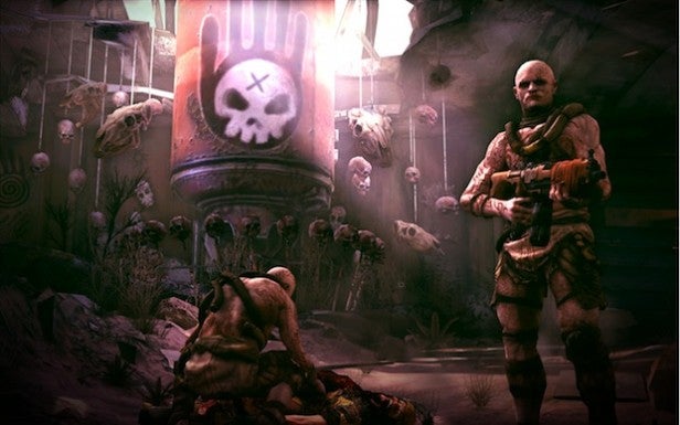 Character standing in a post-apocalyptic game environment.