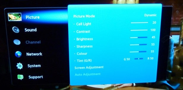 Samsung PS51D8000Samsung PS51D8000 TV displaying picture settings menu.
