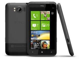 HTC Titan smartphone with Windows Phone interface visible.