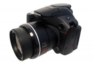 Canon PowerShot SX40 HS camera on white background.