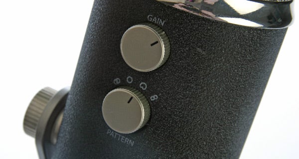 Close-up of Blue Yeti Pro microphone's gain and pattern dials.