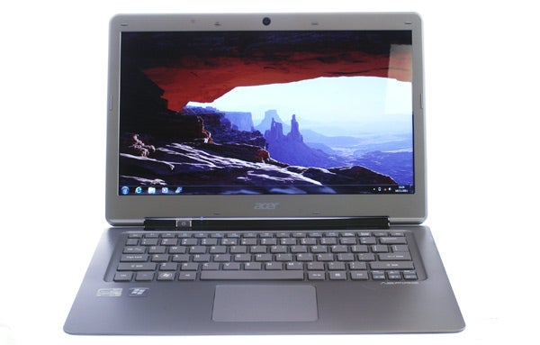 Acer Aspire S3 Ultrabook open with screen displaying wallpaper.