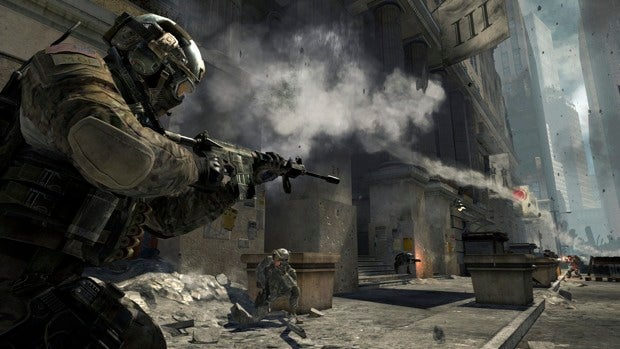 Soldier aiming in a Call of Duty: Modern Warfare 3 gameplay scene.