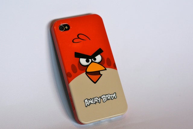 Gear4 Angry Birds case on iPhone with Red Bird design.