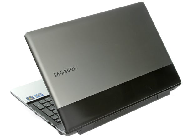Samsung Series 3 NP300E5A laptop viewed from the back-angle.