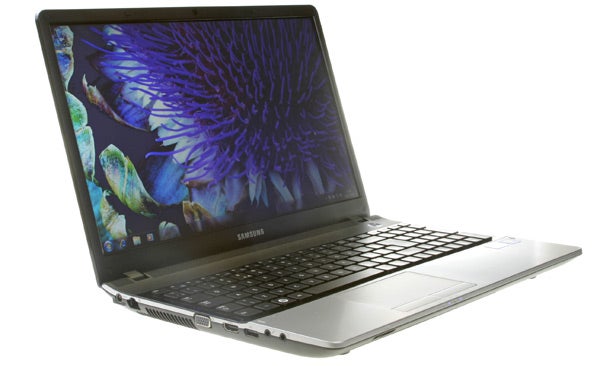 Samsung Series 3 NP300E5A laptop with screen on.